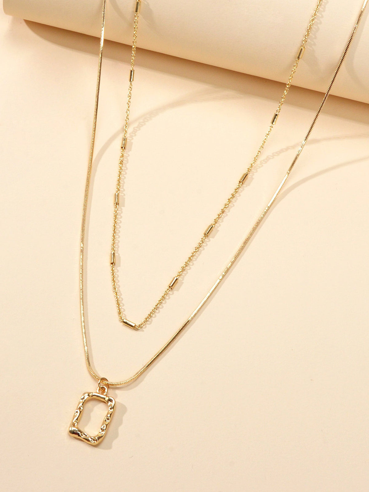 2 pcs Minimalist Gold Silver Chain Square Pendant Necklace Party Decoration Gift
