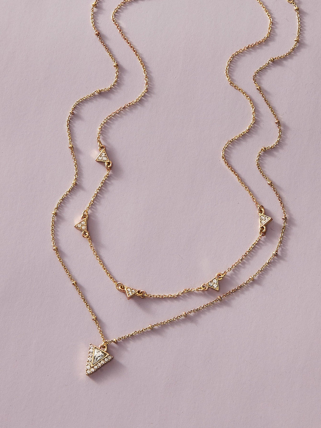 Ladies Jewellery Double layer Gold Chain Rhinestone Triangle Charm Necklace Gift