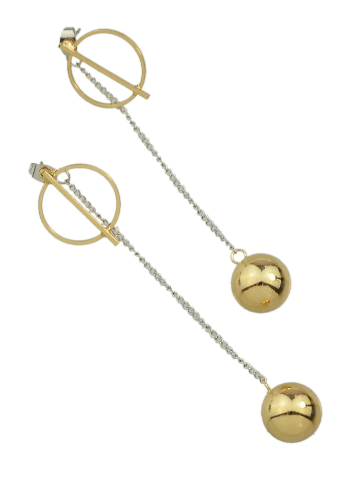 Long Silver Chain Gold Circle Ball Charm Earrings Ear Jacket Party Decoration