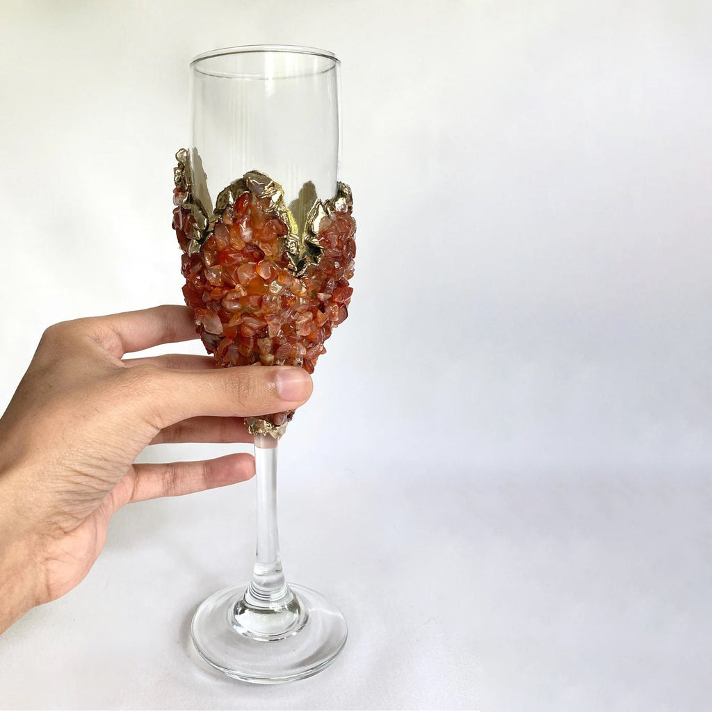 Crystal Champagne Glasses with Red Agate – Set of 1 or 2, 7 oz