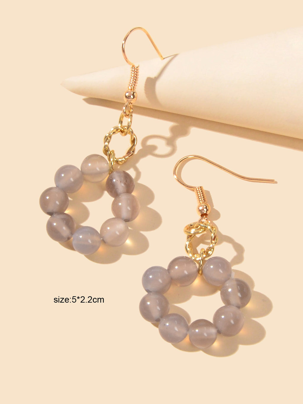 Elegant Designer Jewellery Gold Circle Grey Beads Dangling Elements Earrings