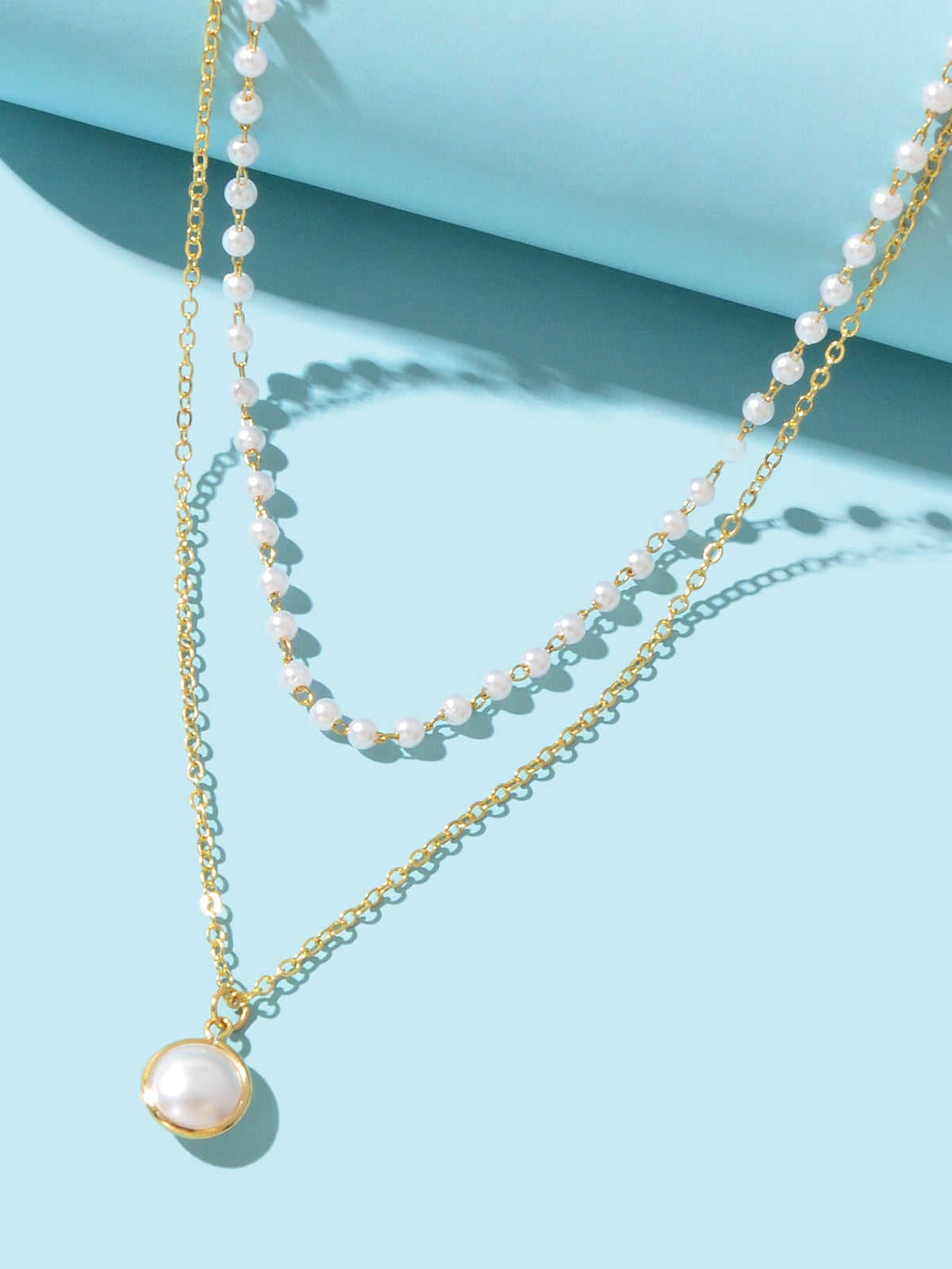 2 Layers Women Gold Pearl Charm Pendant Necklace Boho Statement Beautiful Choker