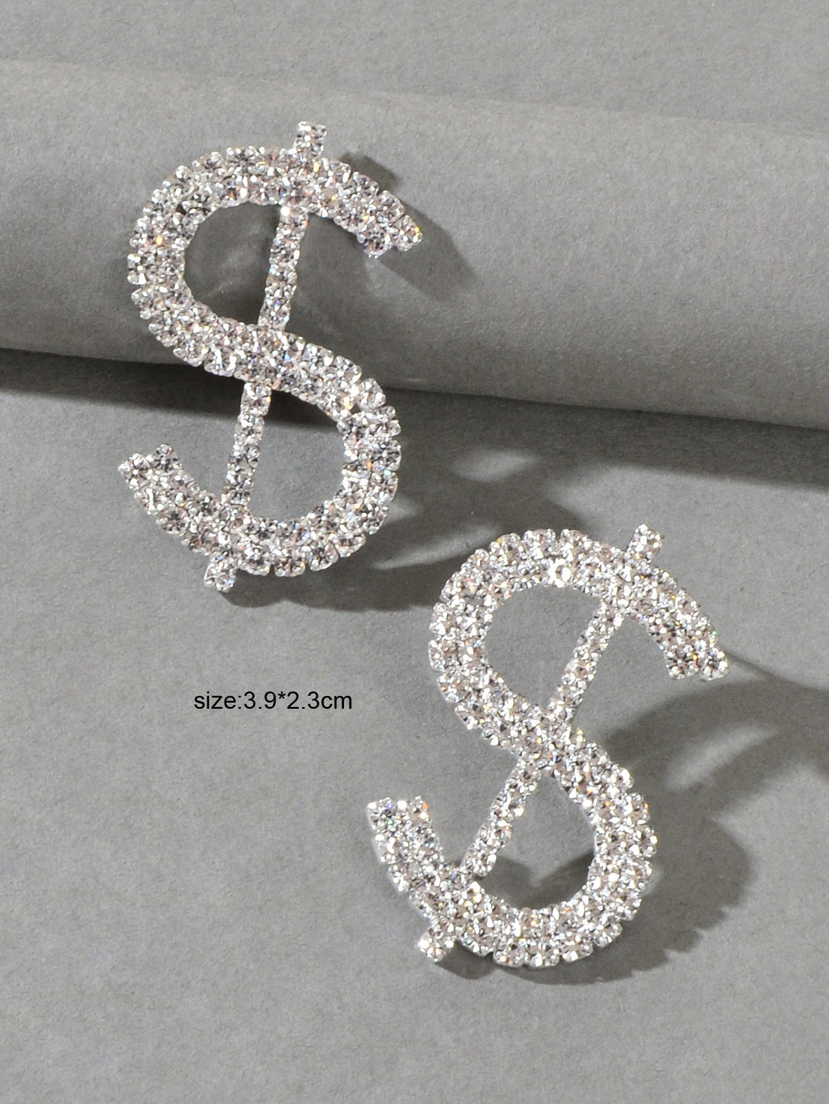 Sparkling Full Rhinestone Decoration Silver Dollar Sign Stud Earrings Lady Gift