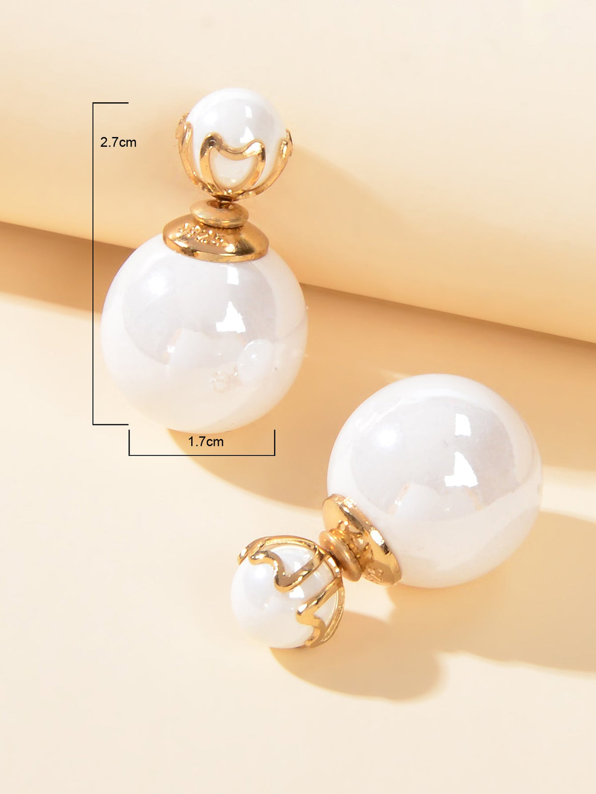 Elegant Jewellery White Beaded Double Ball Ear Jacket Front Back Stud Earrings