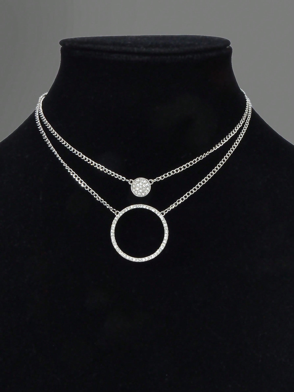 Silver Double-Layered Large Circle Pendant Necklace - Stylish Statement Jewelry