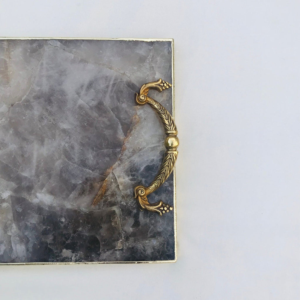 Smoky Quartz Serving Tray with Brass Handles-3