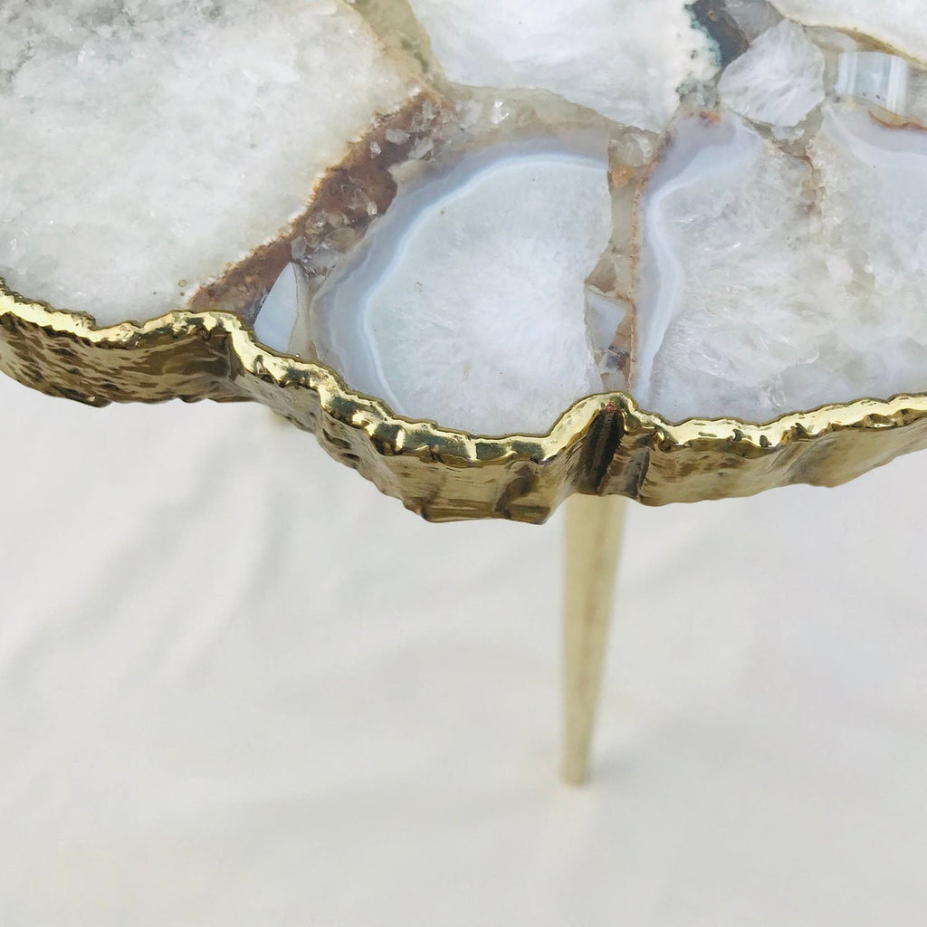 White Crystal Agate Side Table, Organic Edge
