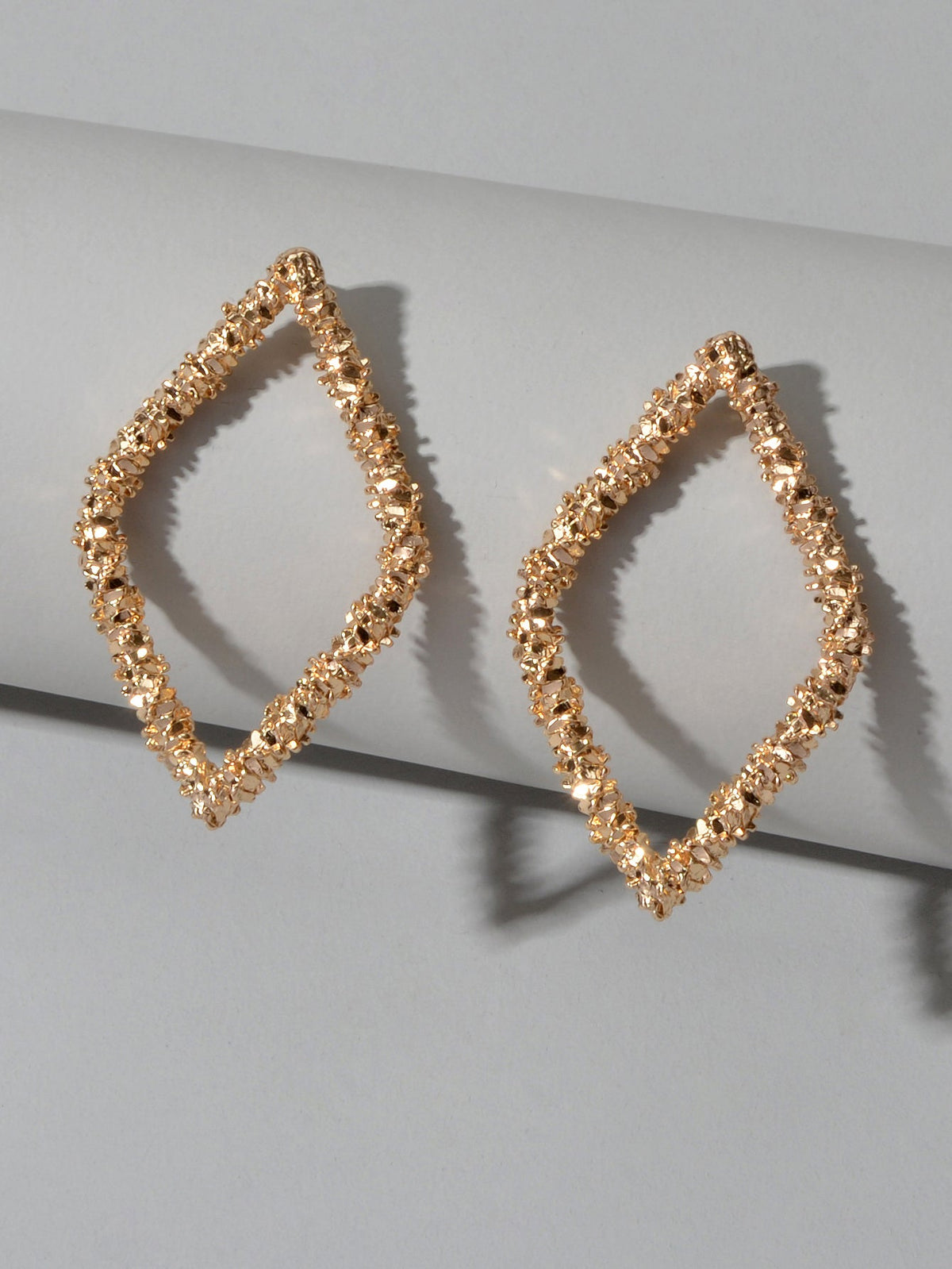 Trendy Gold Plated Rhombus Geometric Pierced Stud Earrings for Women Girls Gift
