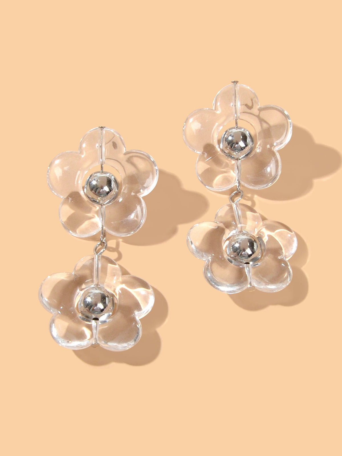 Transparent Flower Chunky Resin Acrylic Big Statement Pierced Earrings for Party