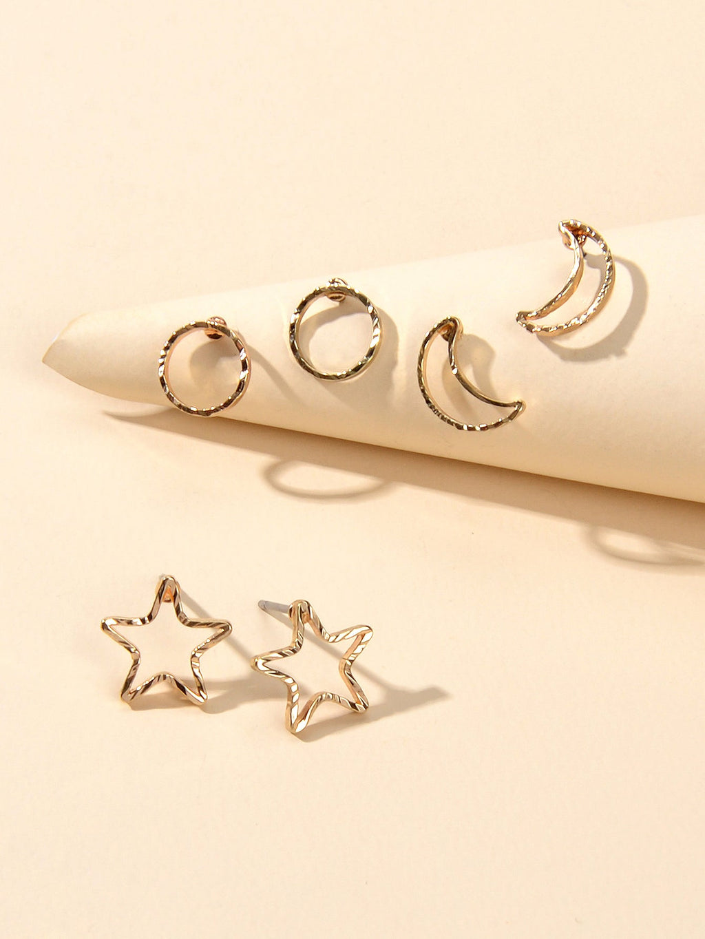 3 pairs Minimalist Jewelry Circle Star Moon Trendy Stud Small Earrings for Women