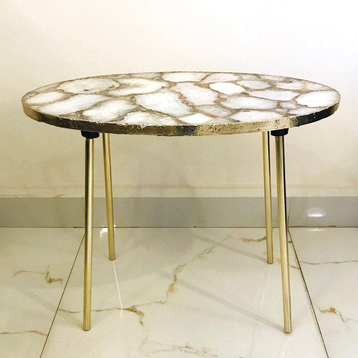 White Agate Oval Coffee Table, 24" x 14" Organic Edge