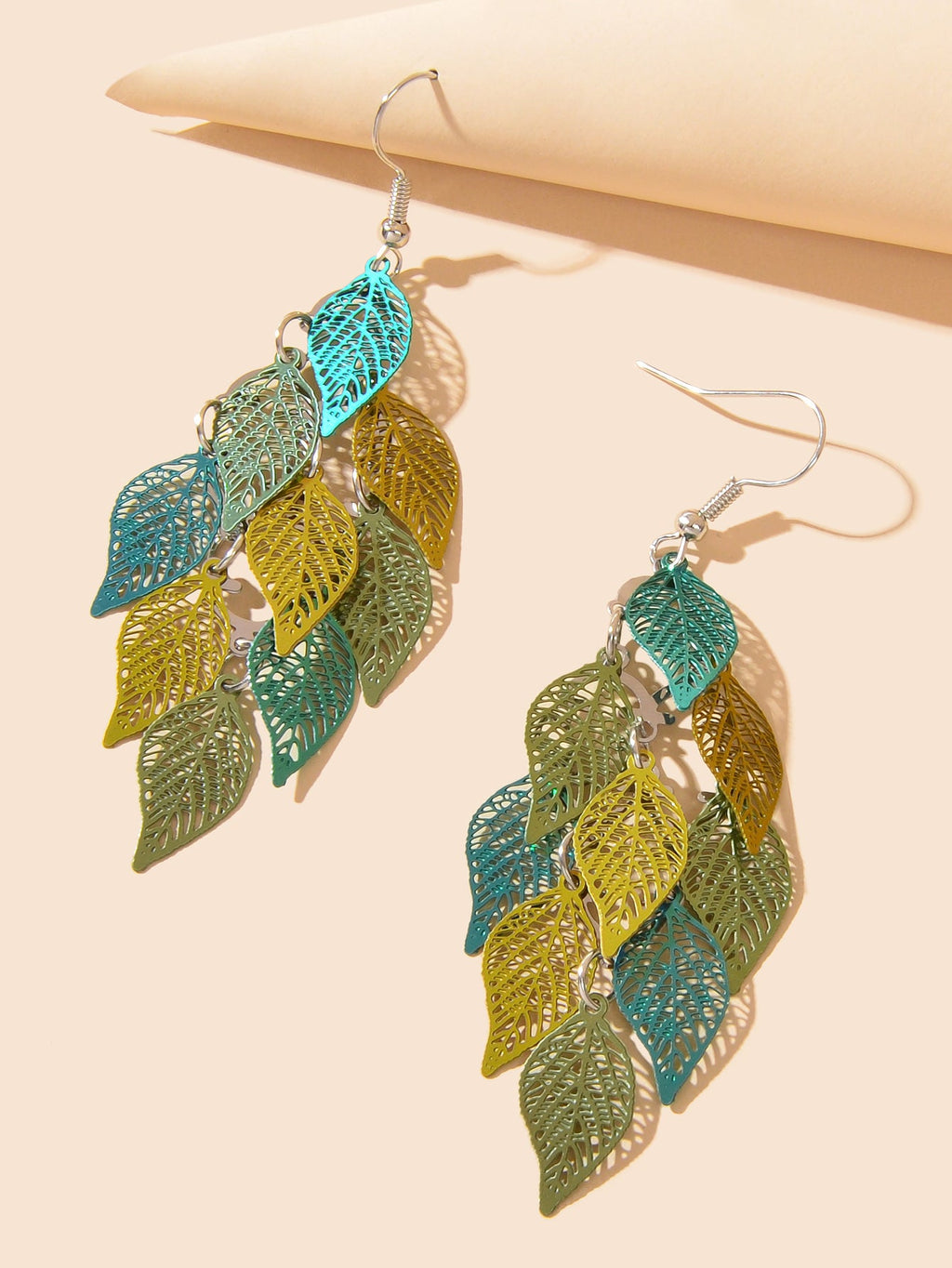AU Local Bohemian Colorful Hollow Layered Leaf Stacks Hook Drop Dangle Earrings