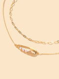2pcs Popular Accessories Gold Chain Pearl Decor Pin Charm Necklace Women Jewelry