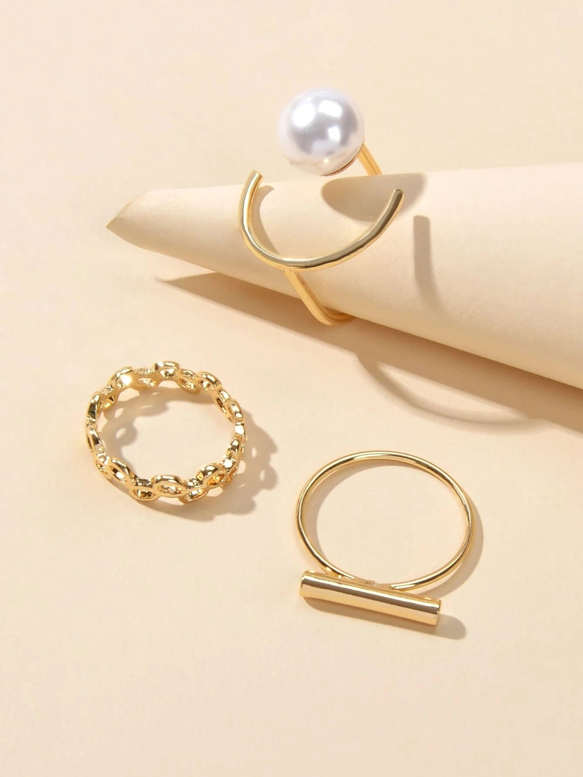 3 pcs Pearl Decor Gold Midi Finger Knuckle Rings set Teens Party Jewellery Gift