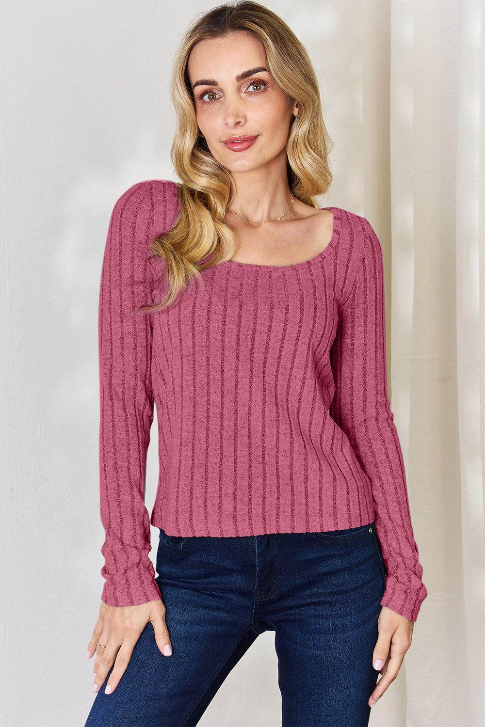 Basic Bae Full Size Ribbed Long Sleeve T-Shirt for Women - n/a at Dealshubindia