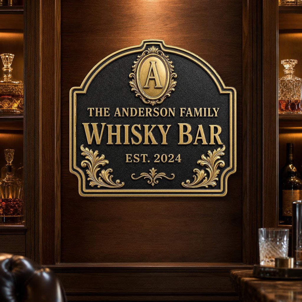 Personalized Home Bar Sign – Antique Brass Scroll Arch