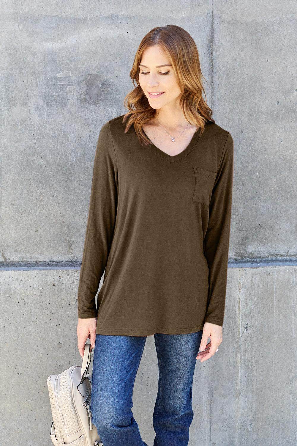 Basic Bae Full Size V-Neck Long Sleeve Top for Women - n/a at Dealshubindia