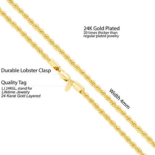 4mm Rope Chain 24k Gold Plated Necklaces
