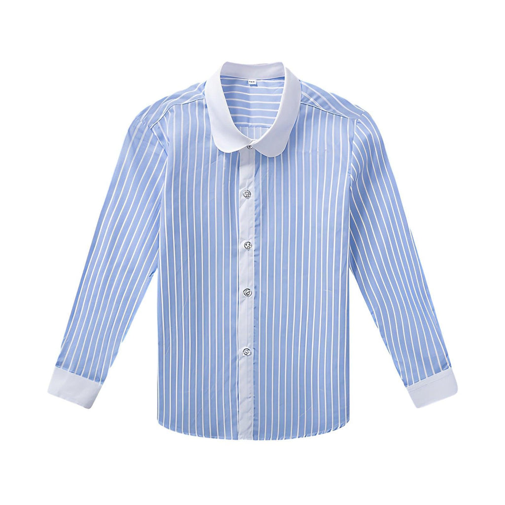 Blue Stripe Unisex Long Sleeve Cotton Shirt for Boys and Girls Age 3 to 10 Years