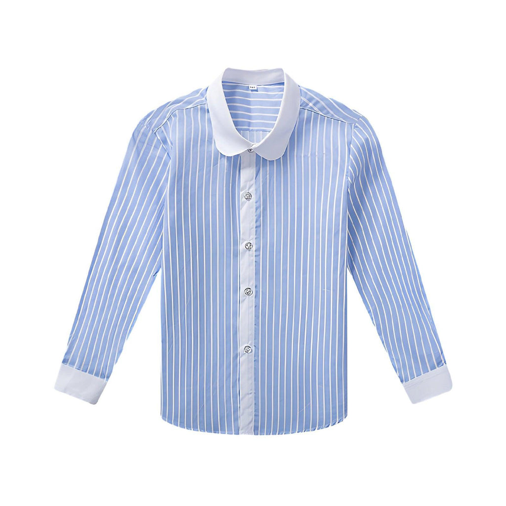 Blue Stripe Unisex Long Sleeve Cotton Shirt for Boys and Girls Age 3 to 10 Years