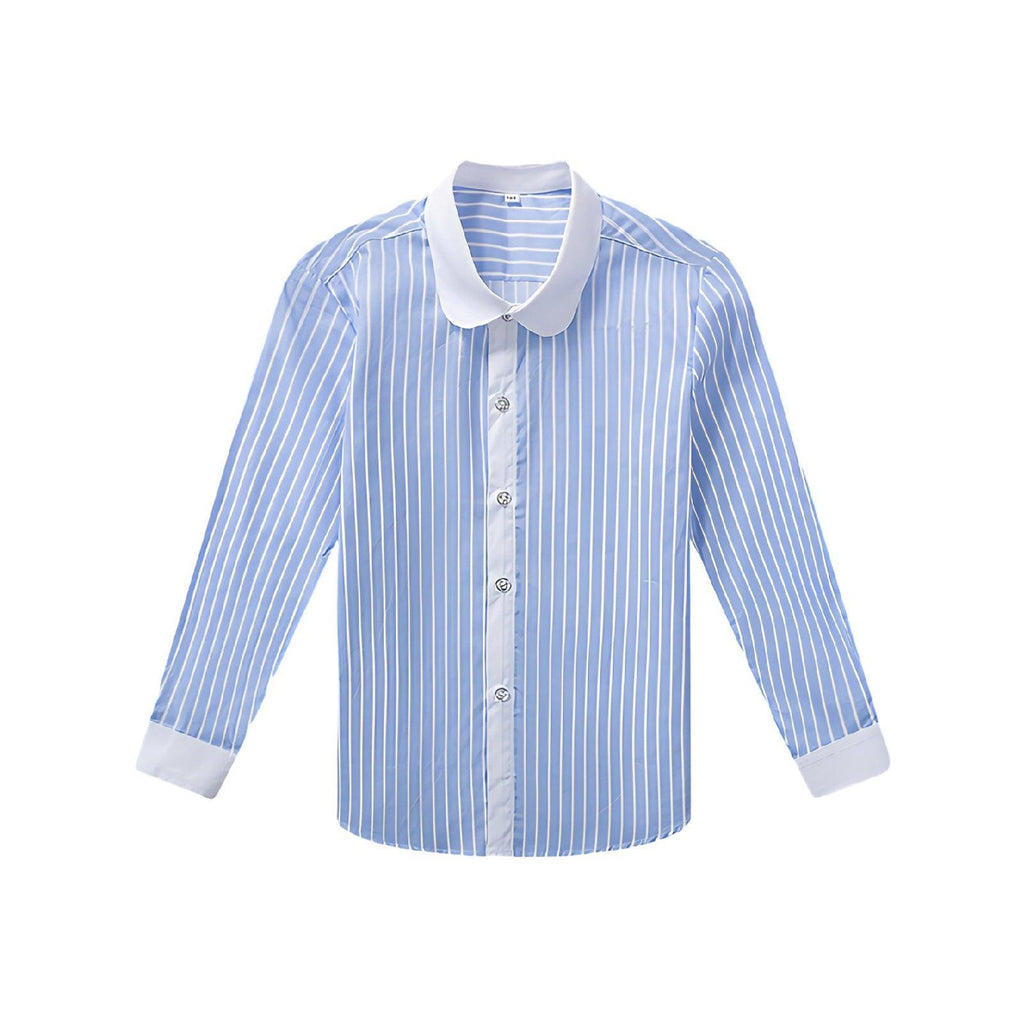 Blue Stripe Unisex Long Sleeve Cotton Shirt for Boys and Girls Age 3 to 10 Years