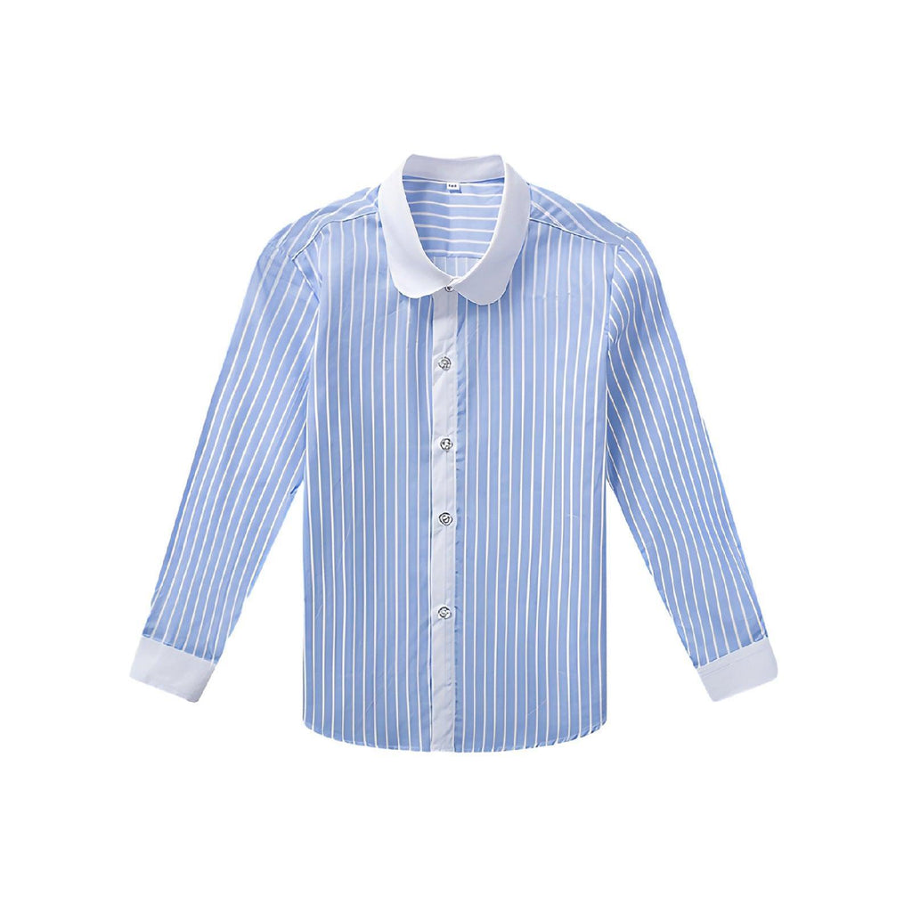 Blue Stripe Unisex Long Sleeve Cotton Shirt for Boys and Girls Age 3 to 10 Years
