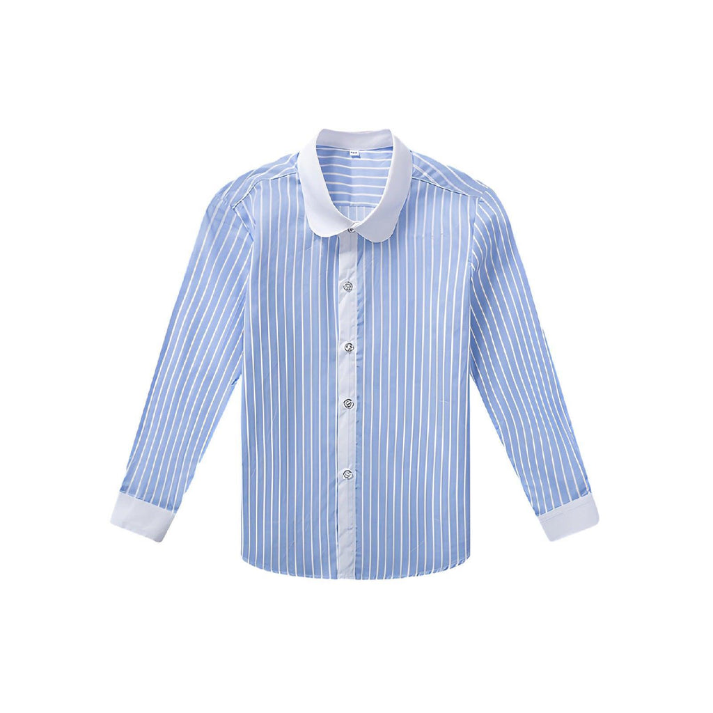 Blue Stripe Unisex Long Sleeve Cotton Shirt for Boys and Girls Age 3 to 10 Years