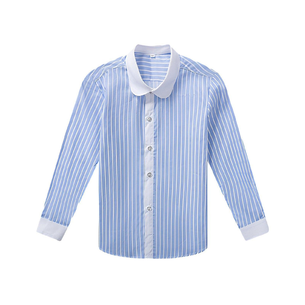 Blue Stripe Unisex Long Sleeve Cotton Shirt for Boys and Girls Age 3 to 10 Years