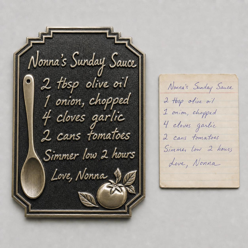 Handwritten Recipe Plaque – Antique Brass, Tall