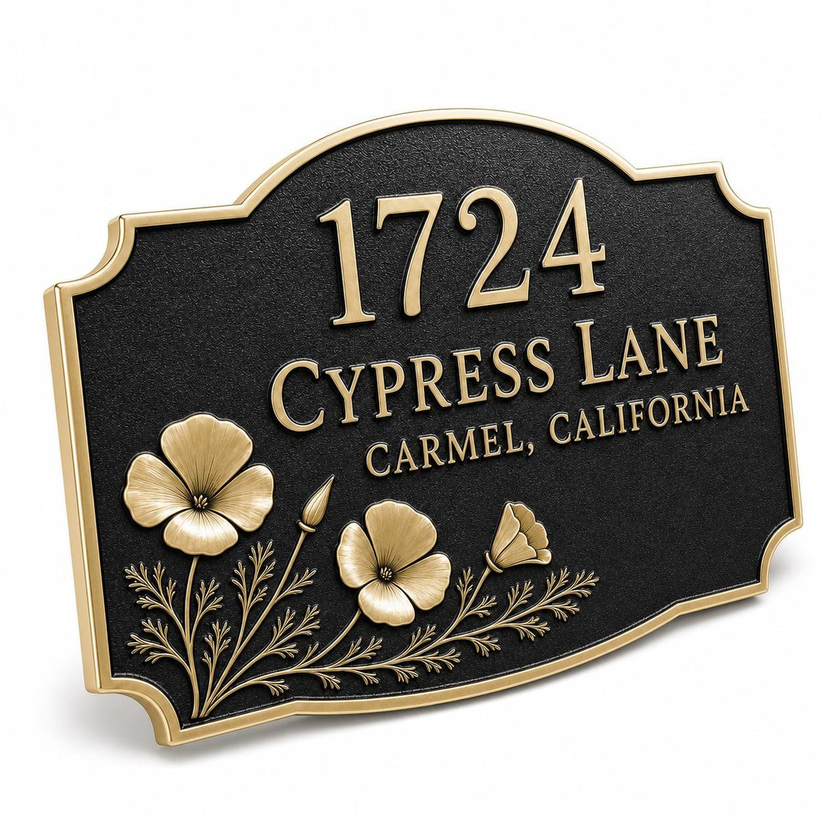 Poppy Address Plaque in Antique Brass