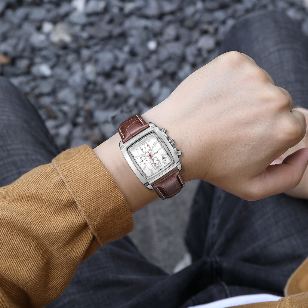 MEGIR Watch Men Business Wristwatch Rectangle Quartz Military Watches Waterproof Luminous Leather Strap Sport Casual Clock Reloj Hombre 2028 - (store front) default at Dealshubindia