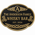 Personalised Celtic Whisky Bar Sign | Antique Brass Oval Family Bar Plaque | Custom Irish Home Bar Wall Sign