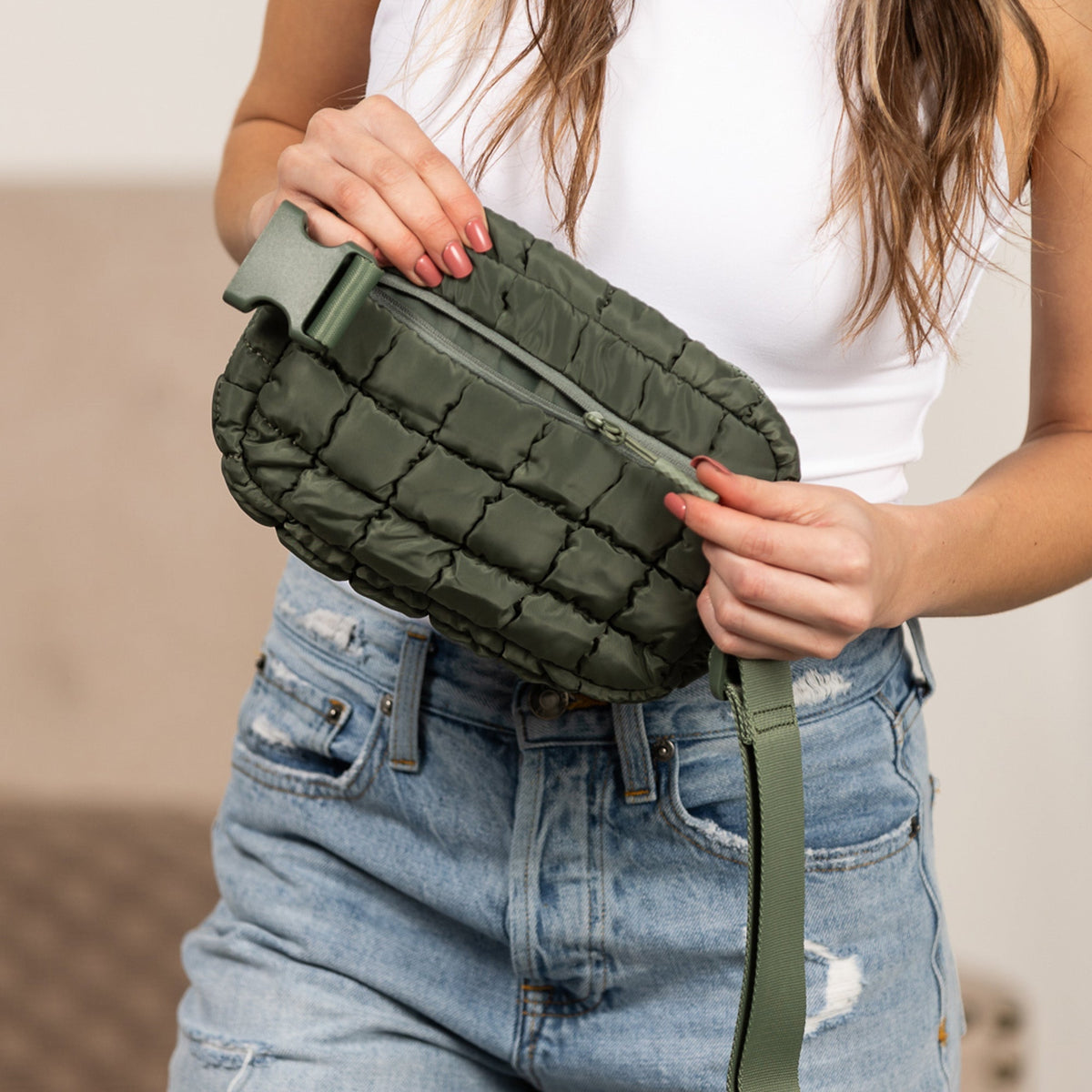 Evyn Quilted Puffer Sling Crossbody Belt Bum Fanny Waist Bag