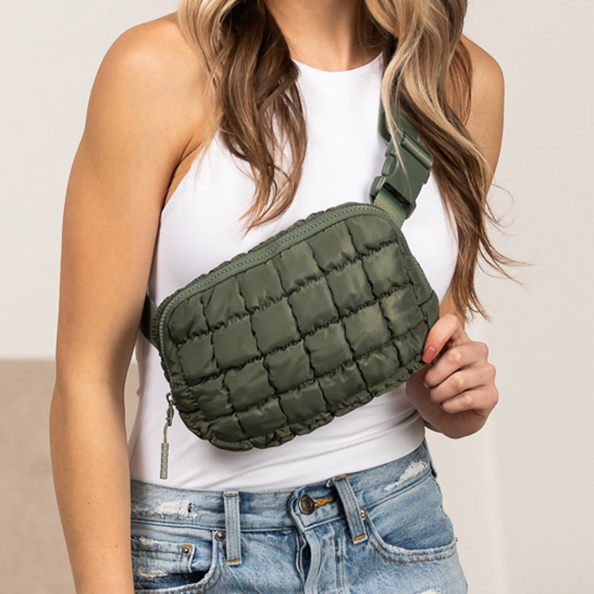 Evyn Quilted Puffer Sling Crossbody Belt Bum Fanny Waist Bag