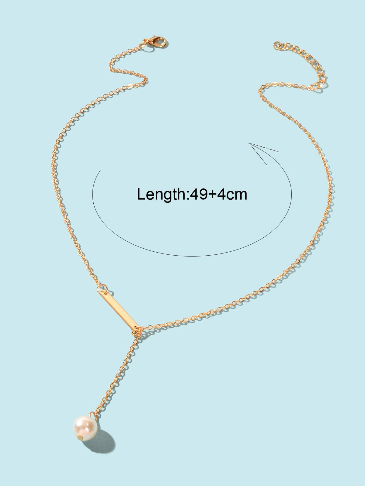 Designer Jewelry Gold Chain Geometric Bar Lariat Y-Shaped Pearl Pendant Necklace