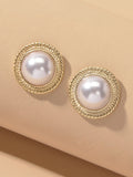 Retro Pearl Decoration Gold Plated Round Stud Wedding Engagement Female Earrings