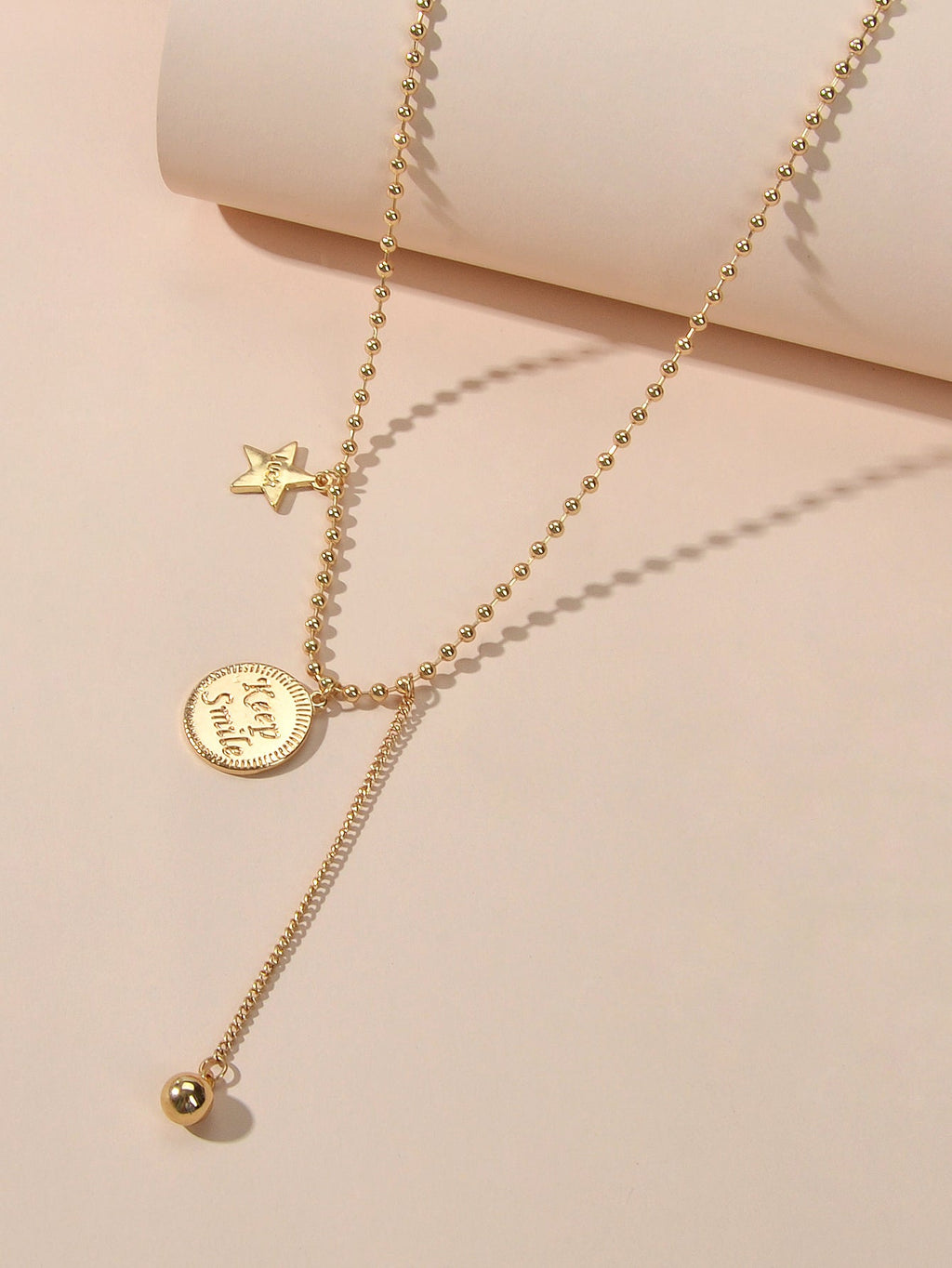 Dainty Party Jewellery Gold Popcorn Chain Luck Letter Star Round Charm Necklace