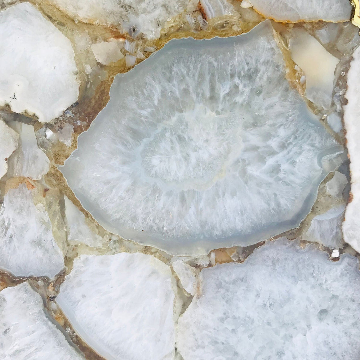 White Crystal Agate Side Table, Organic Edge