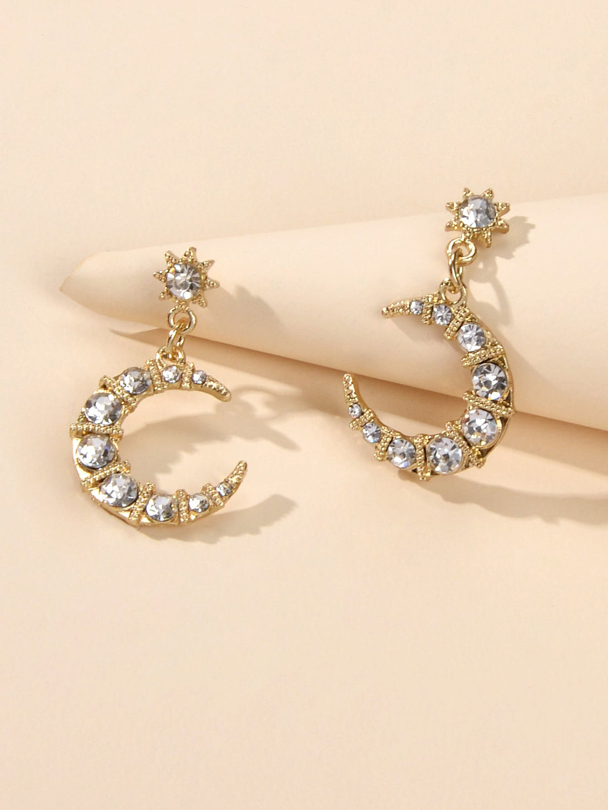 Textured Luxury Full Rhinestone Star Moon Dangle Earrings Wedding Gift Jewellery