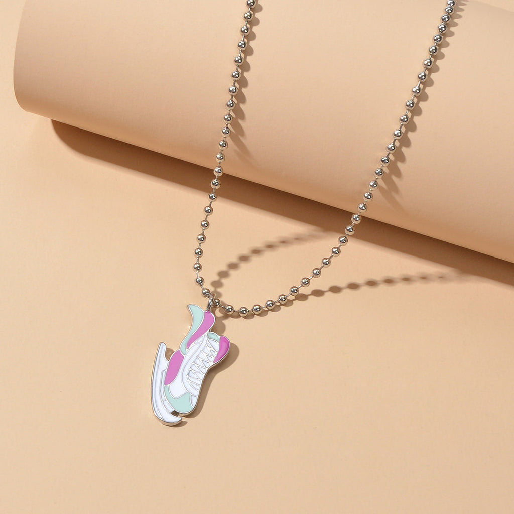 Silver Popcorn chain Colorful Enamel Skates Charm Necklace