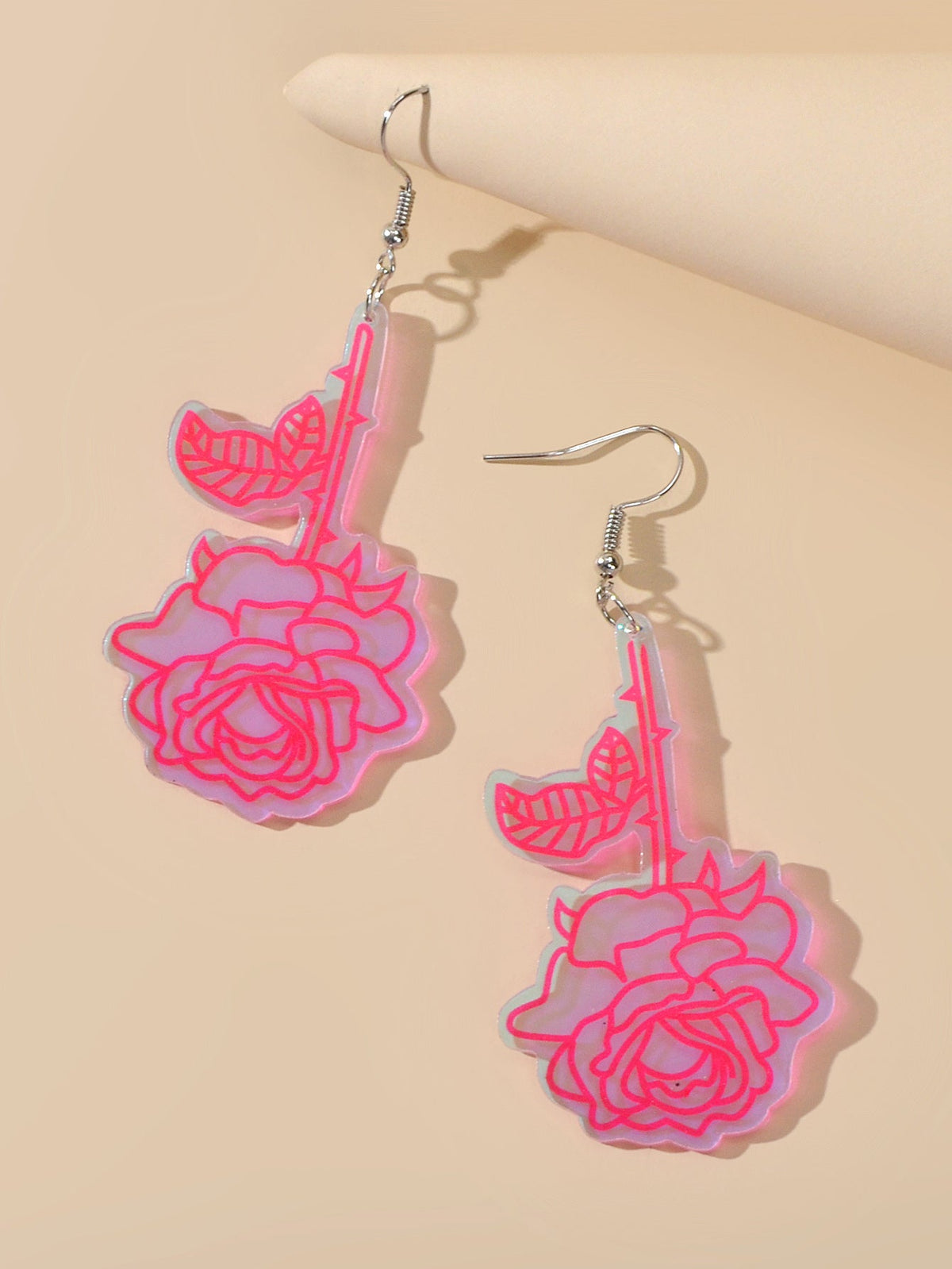 Unique Party Decoration Women Big Resin Hotpink Flower Dangle Female Earrings - Earrings at Dealshubindia