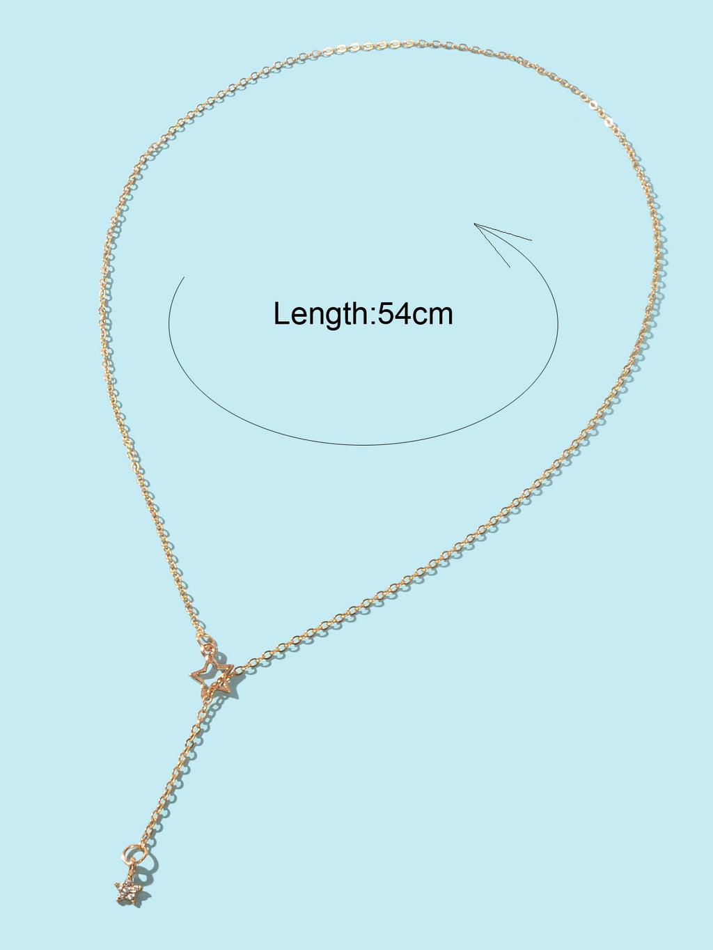 Gold star lariat necklace with Y-shape chain, length 54 cm