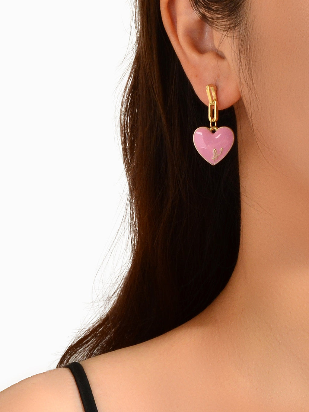 Valentine's Day Jewellery Pearl Cion Charm Pink Enamel Heart Asymmetric Earrings
