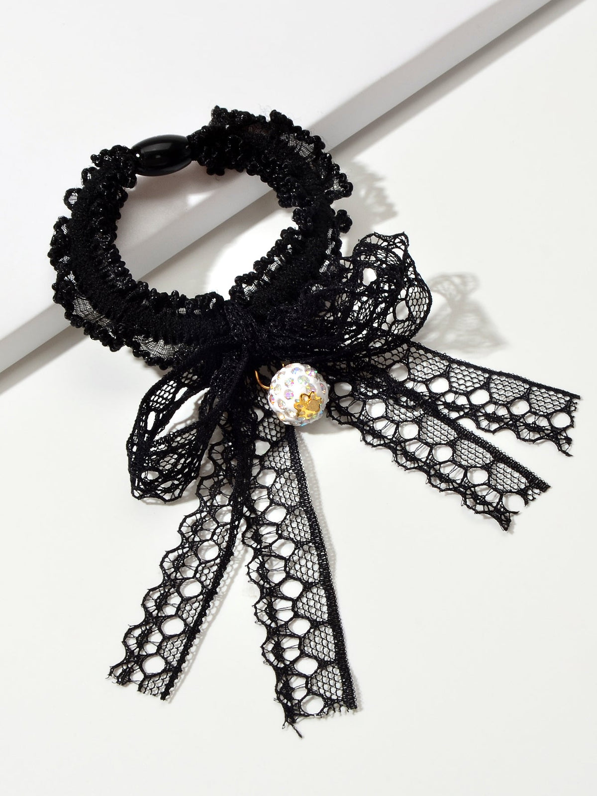 2pcs Black Lace Bead Elastic Bowknot Hair Ties Ropes Women Girl Hair Accessories
