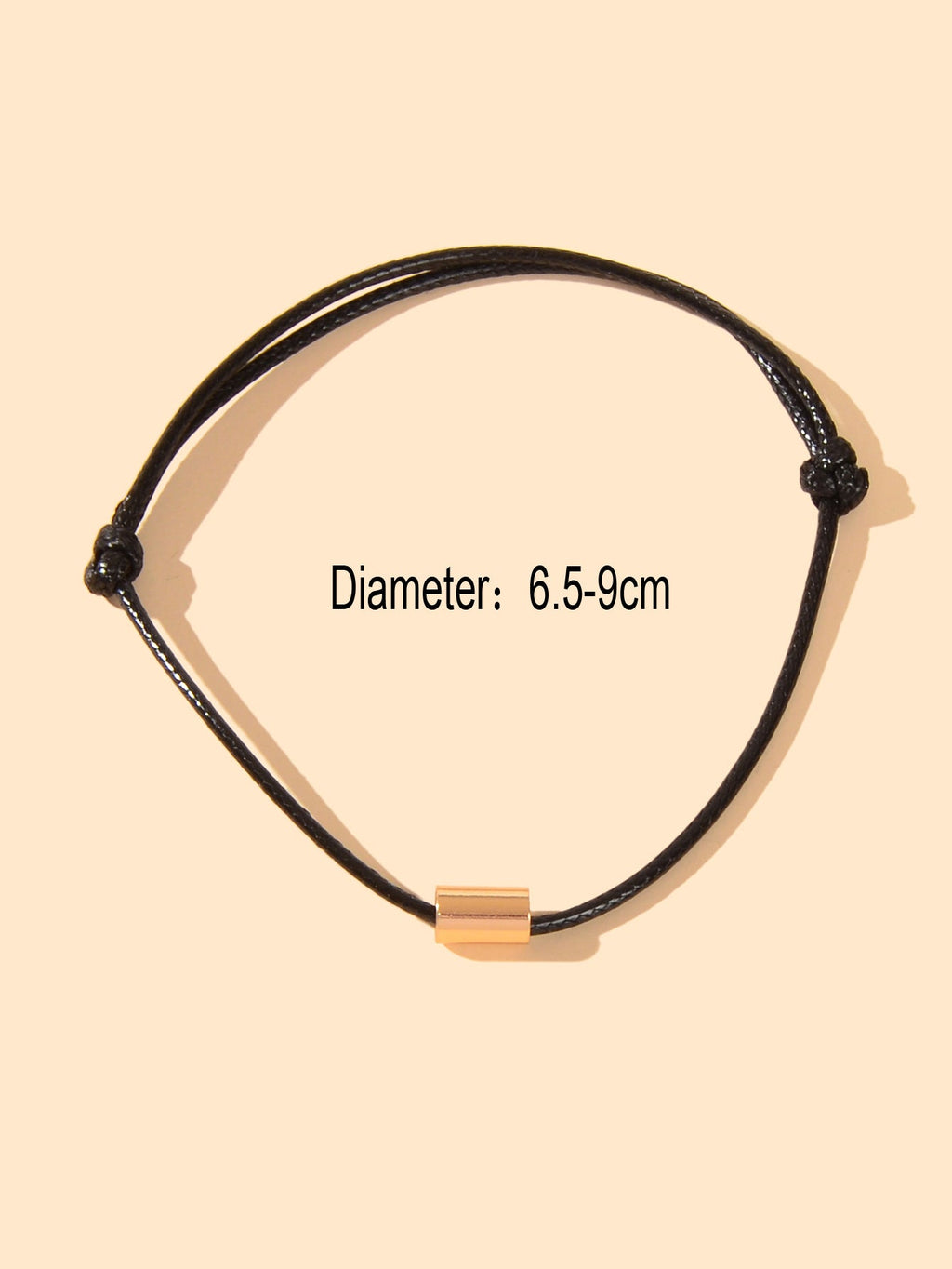 Black braided ankle bracelet, gold-tone tube clasp, 6.5–9cm diameter