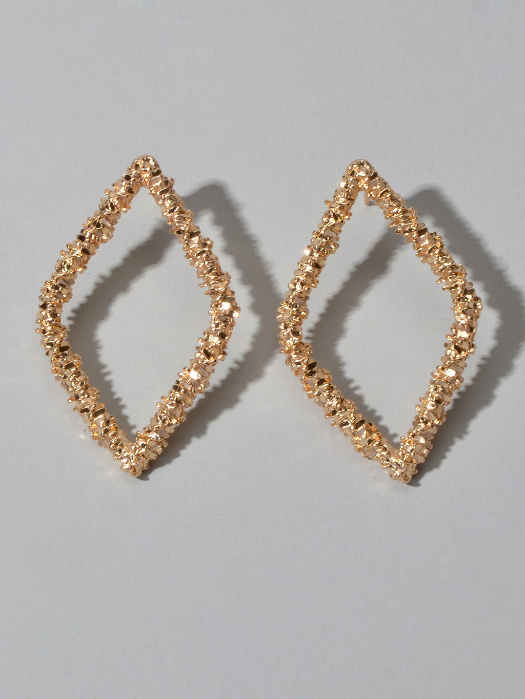 Trendy Gold Plated Rhombus Geometric Pierced Stud Earrings for Women Girls Gift