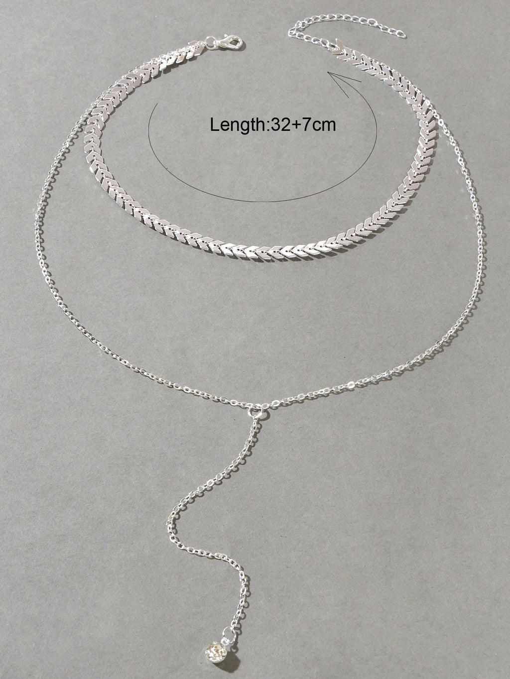 Double layer Chain Dangling Rhinestone Pendant Lariat Necklace Female Jewellery