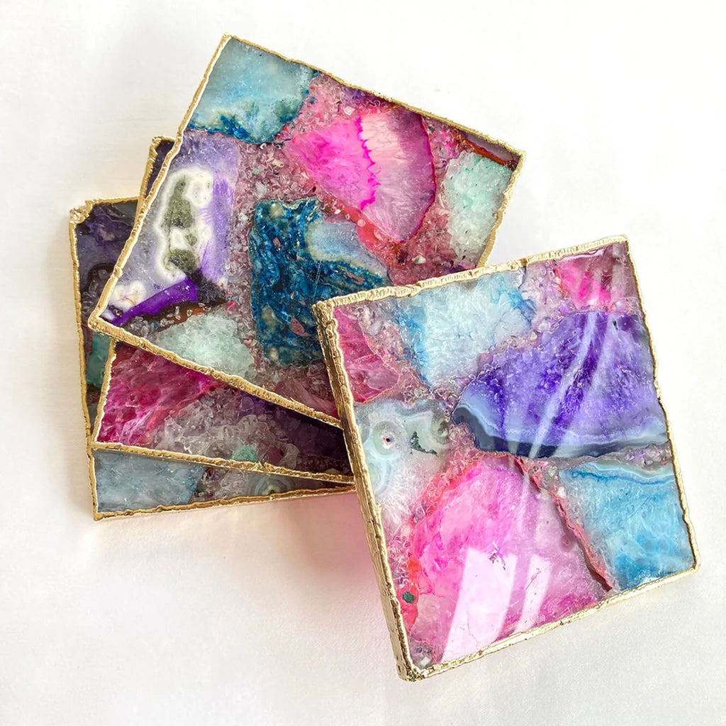 Multicolored Agate Square Coasters – Set of 4