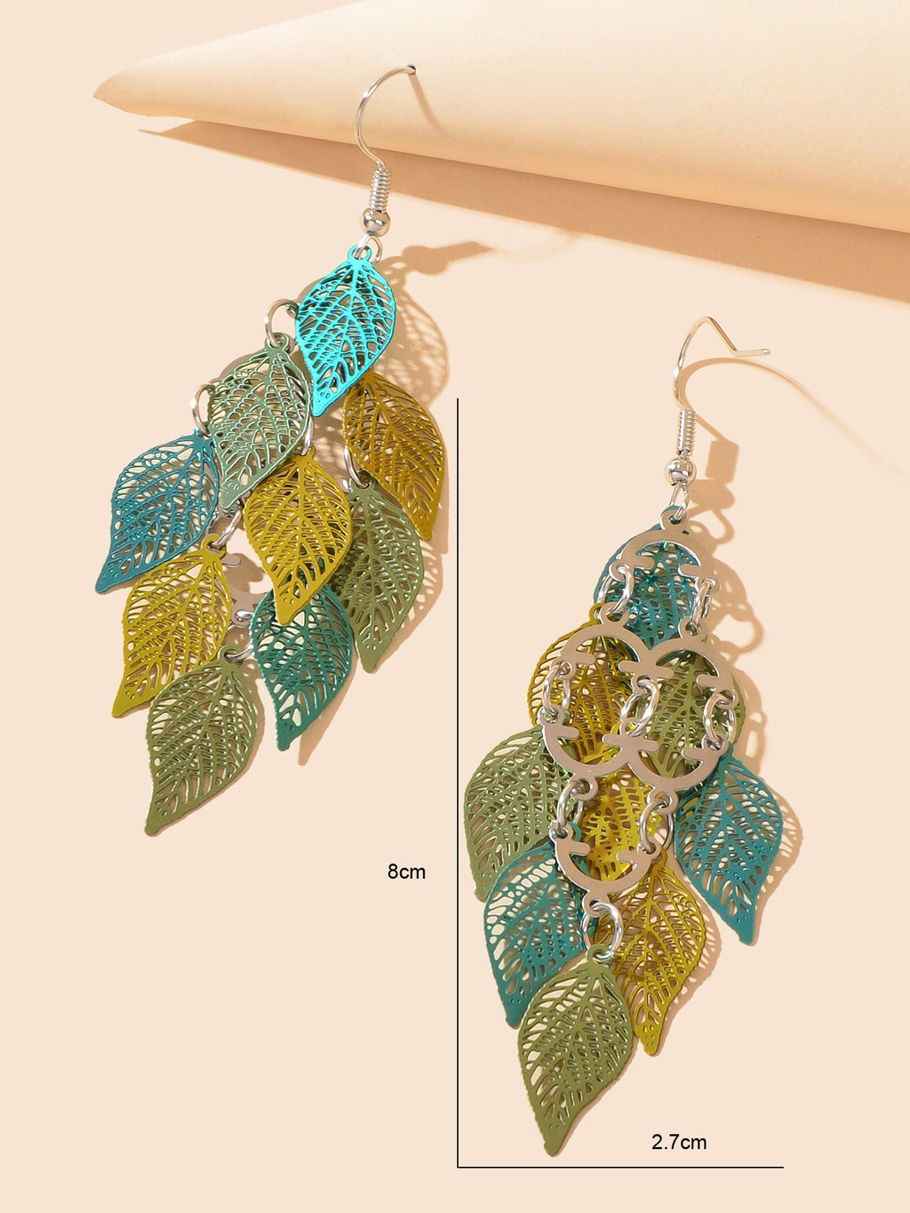AU Local Bohemian Colorful Hollow Layered Leaf Stacks Hook Drop Dangle Earrings