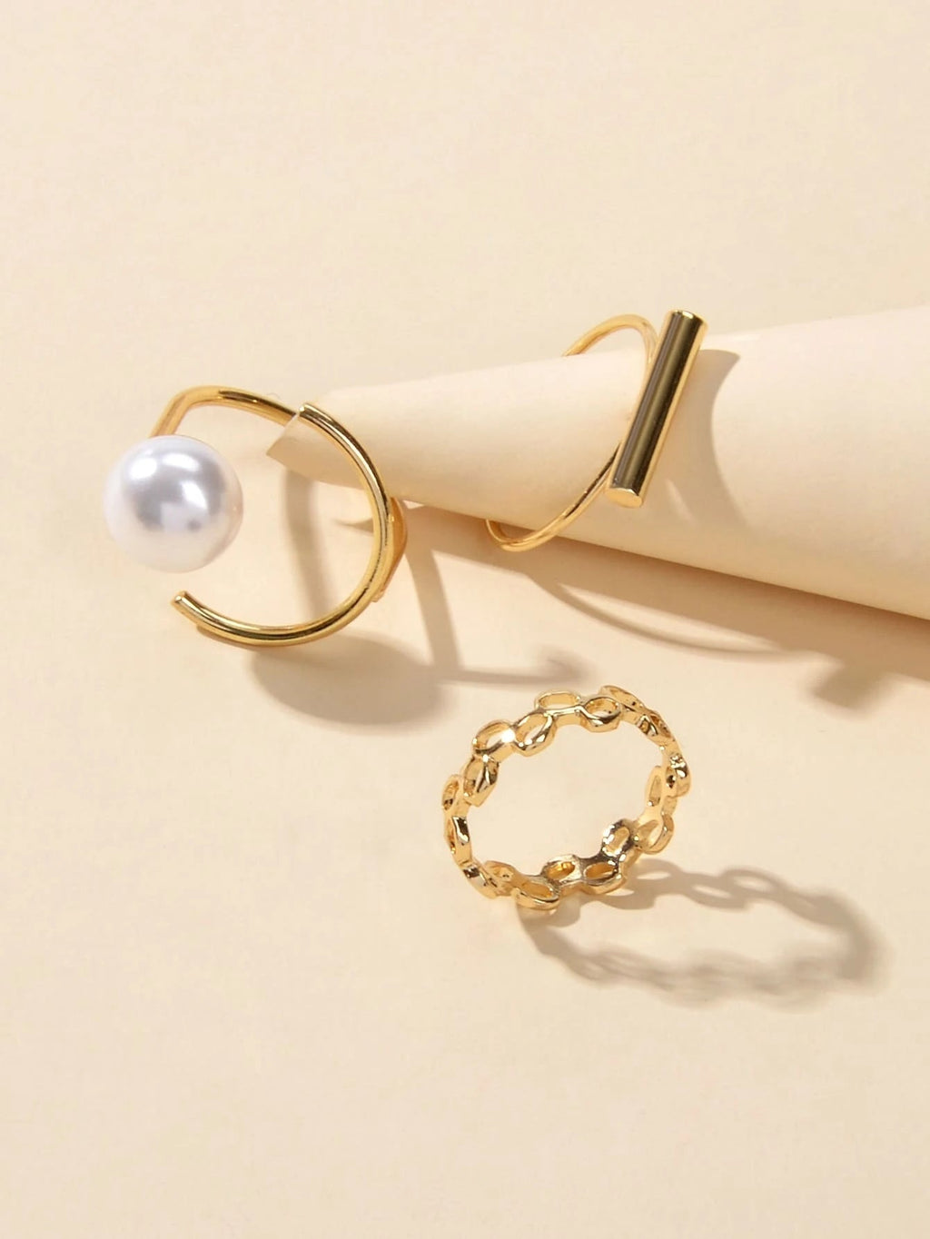 3 pcs Pearl Decor Gold Midi Finger Knuckle Rings set Teens Party Jewellery Gift